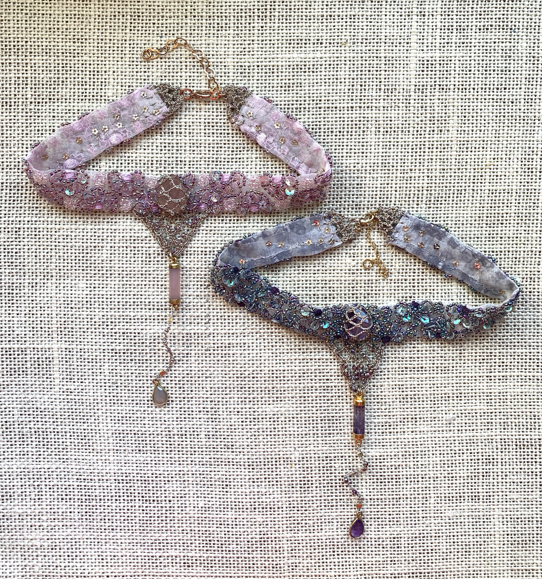 Beaded Lace Chocker with Healing Crystals
