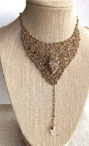 Gold Lace Necklace with Clear Quartz