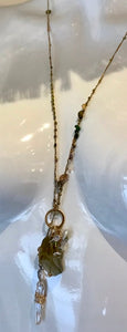 Green Quartz Necklace with White Pearls