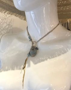 Aquamarine Necklace with Gold Tassel
