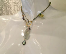 Green Quartz Necklace with Black Pearls