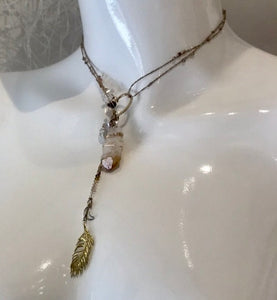 Citrine Point Necklace with Gold Feather