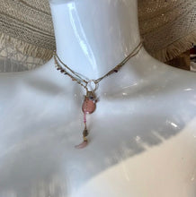 Rose Quartz Tear Drop Necklace with Crescent Moon
