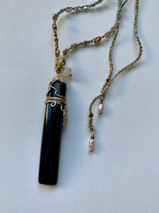 Black Tourmaline with Opal adjustable necklace