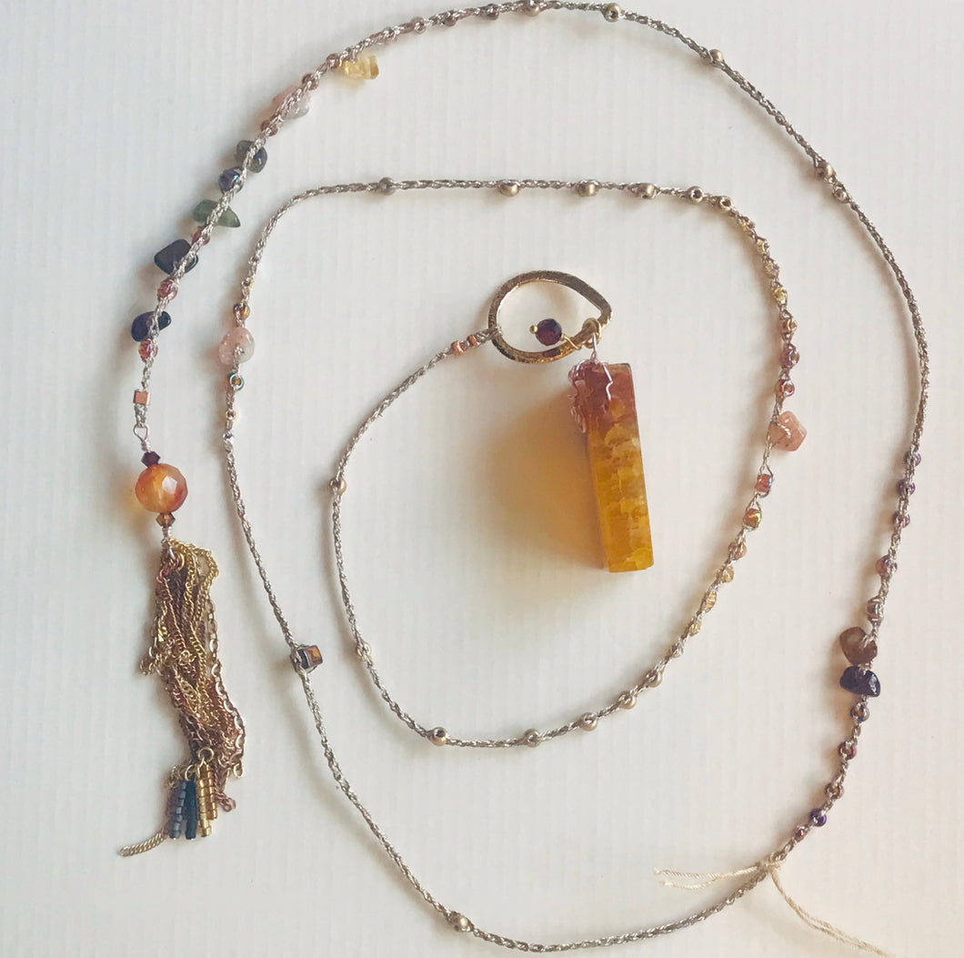 Yellow Agate Necklace with Chain Tassel