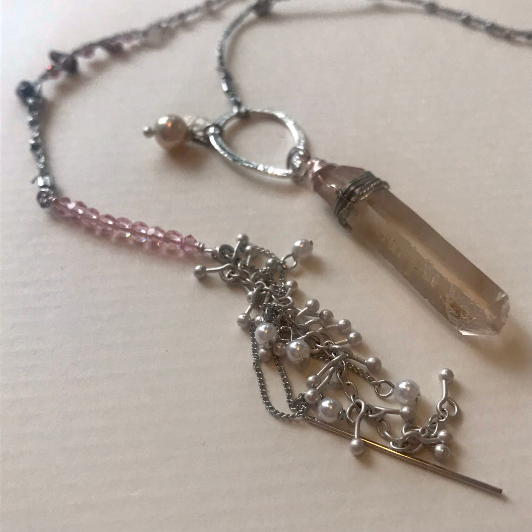 Rose Quartz Silver Necklace with Tassel