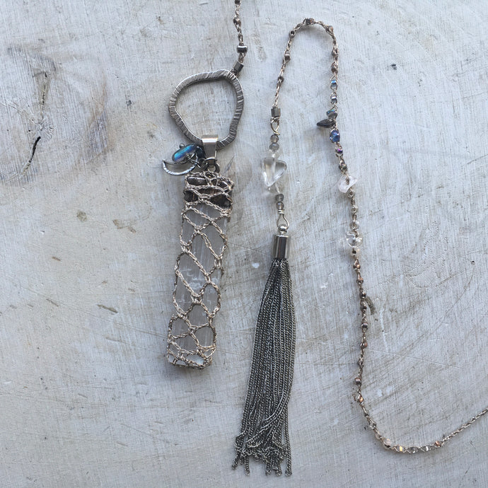 Selenite Necklace with Silver Tassel