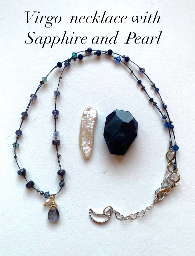 Virgo necklace with Sapphire and Pearl