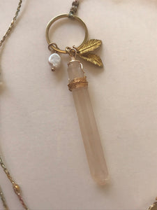 Rose Quartz Necklace with Gold Feather