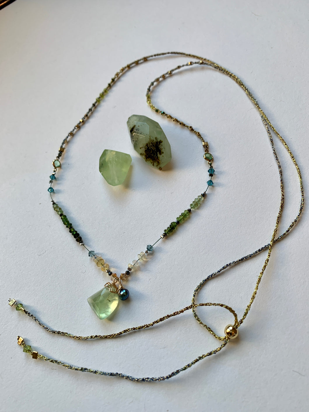 Prehnite Necklace with Green Tourmaline
