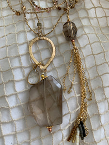 Smoky Quartz Necklace with Gold Tassel