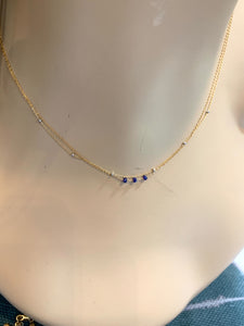 Two layers dainty necklace with crystal beads