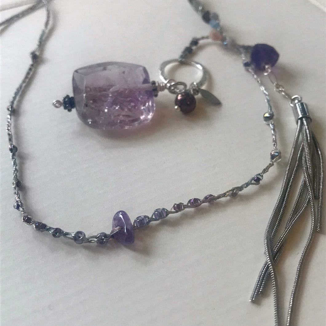 A+ Amethyst Necklace With Silver Tassel
