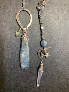 Blue Kyanite Necklace with Blue Quartz Point