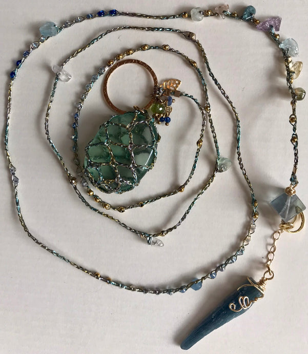 Crochet Wrapped Green Fluorite Necklace