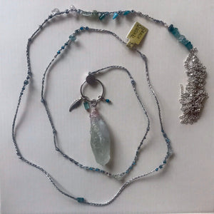 Green Quartz Necklace With Silver Chain Tassel