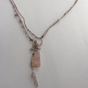 Pink or Blue Agate Necklace with Quartz