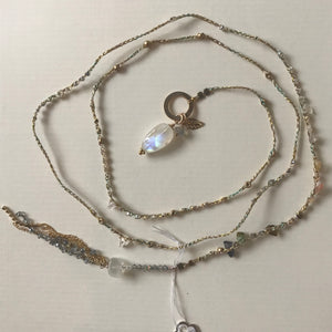 Moonstone Necklace with Beaded Chain Tassel