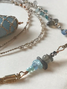 A Grade Blue Aquamarine Necklace With Gold Tassel