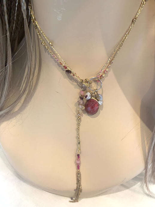 Ruby Necklace with Gold Tussle