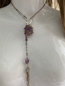 Amethyst point necklace with beaded tussle