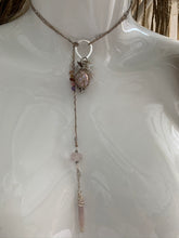 Crochet Wrapped Pink Freshwater Pearl Necklace with Rose Quartz