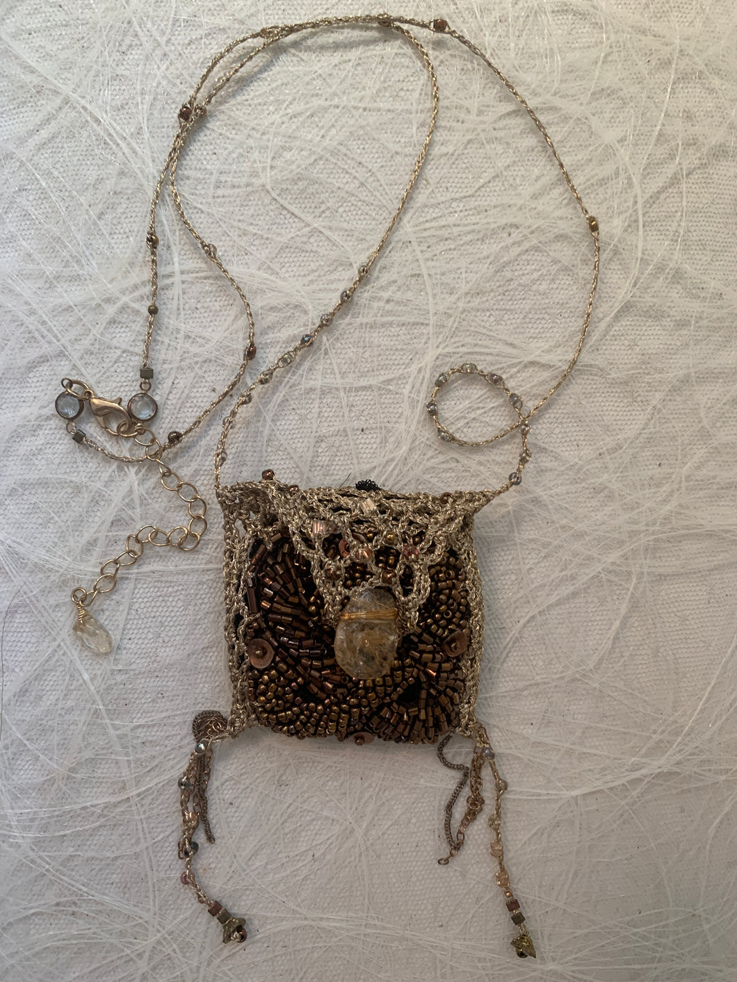 Crystal Pouch Necklace with Citrine