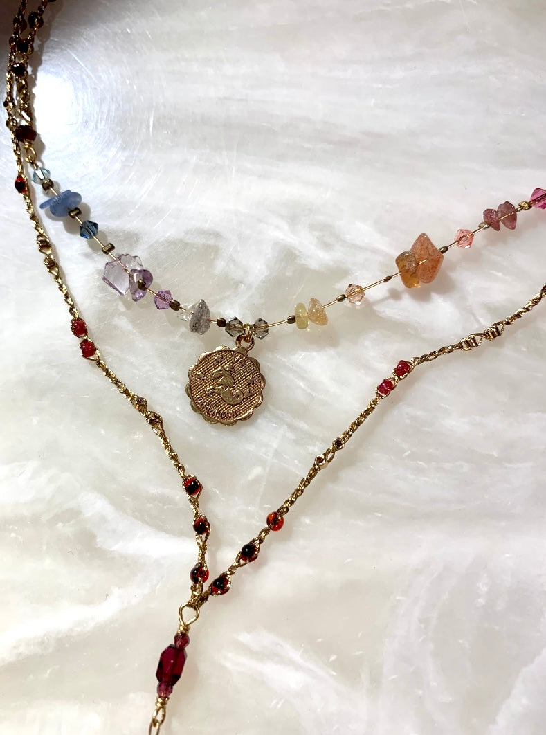 7Chakras Lariat with Zodiac Pendant & Birthstone