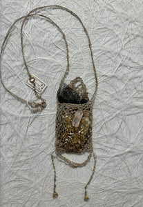 Crystal Pouch Necklace With Rose Quartz & Citrine
